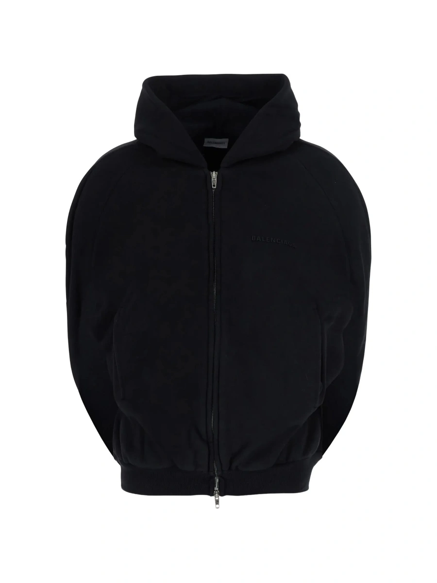 Bluza trening Black sweatshirt with fixed hood and cape effect in cotton for women - Img 6