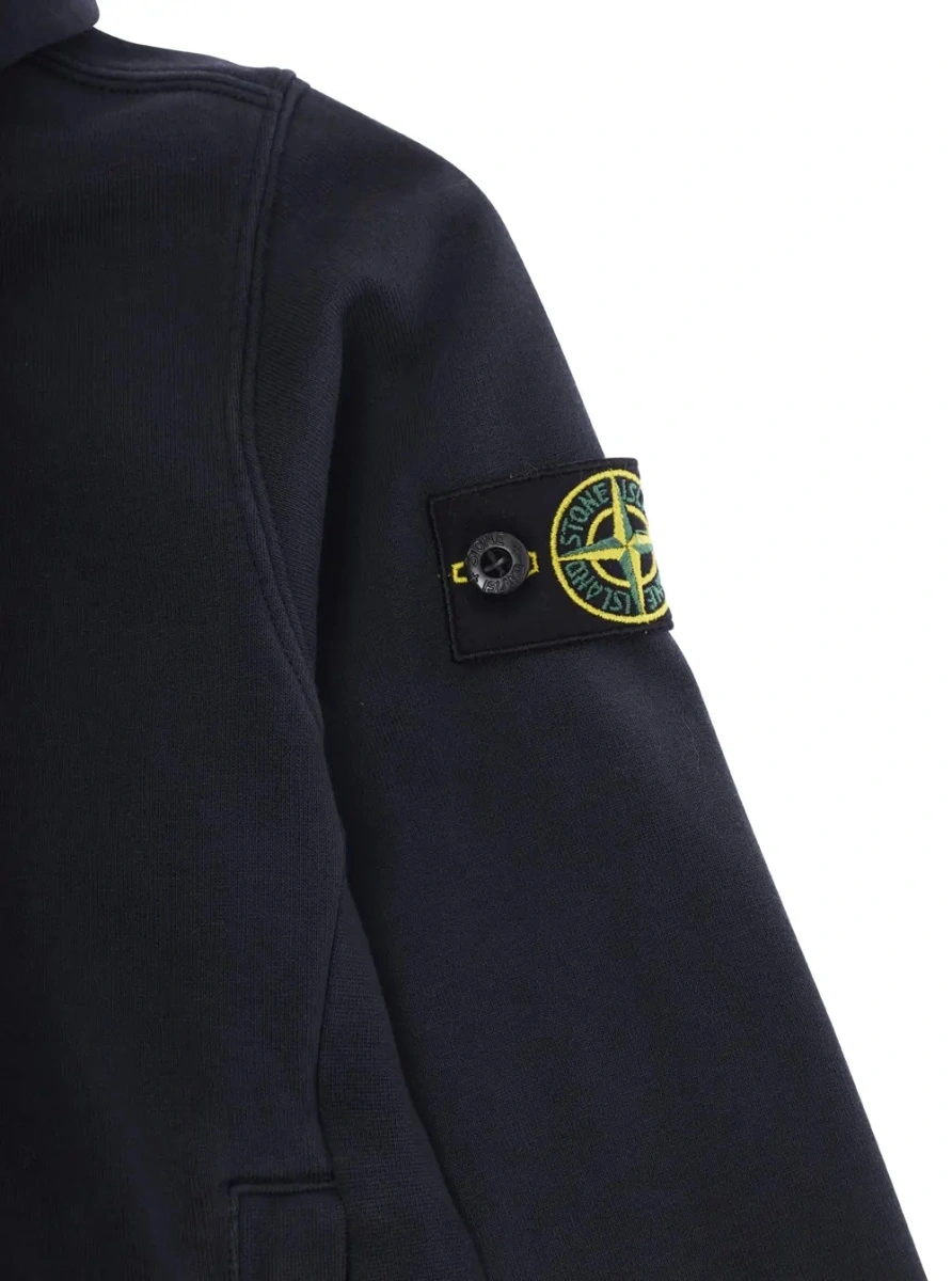 Bluze Blue Hoodie with Fixed Hood and Logo Patch on Sleeve in Cotton for Kids - Img 3