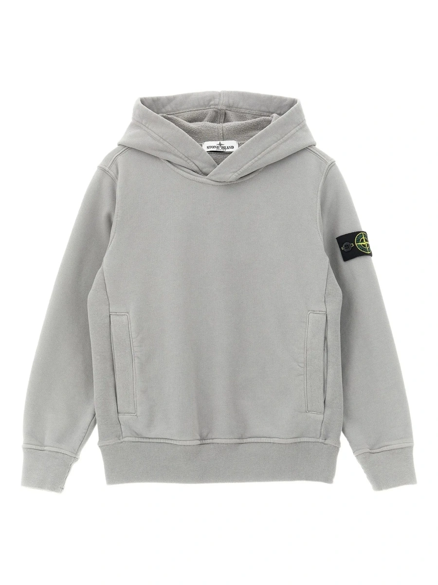Bluze Grey Hoodie with Fixed Hood and Logo Patch on the Sleeve in Cotton Boy - Img 6