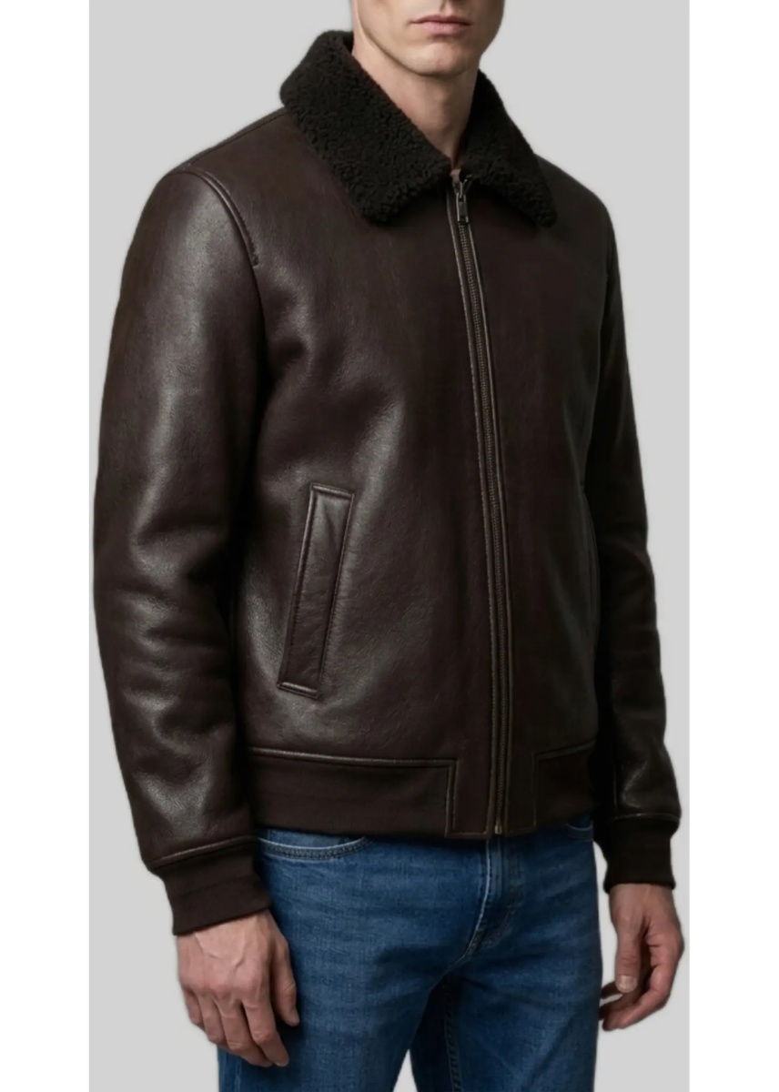 Bomber Dark Leather Shearling Bomber Jacket - Img 2