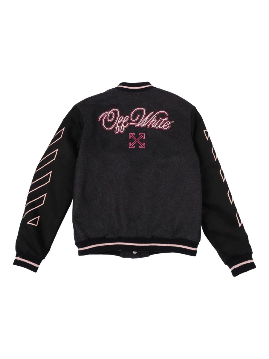 Bomber jacket Off-White gri din poliamida si lana - Img 2