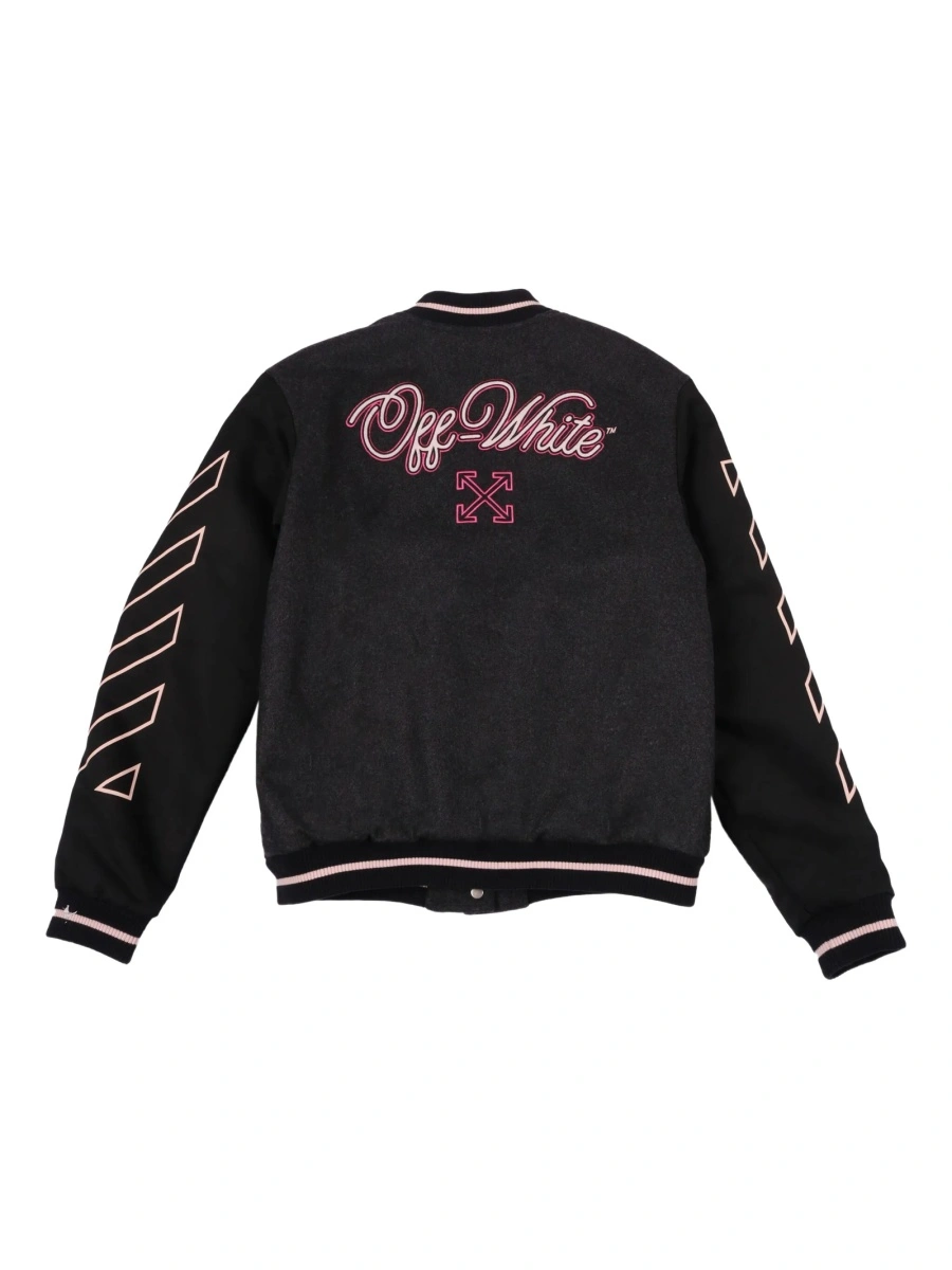 Bomber jacket Off-White gri din poliamida si lana - Img 2