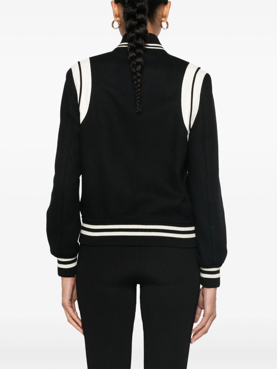 Bomber jacket Saint Laurent neagra din piele si lana - Img 4