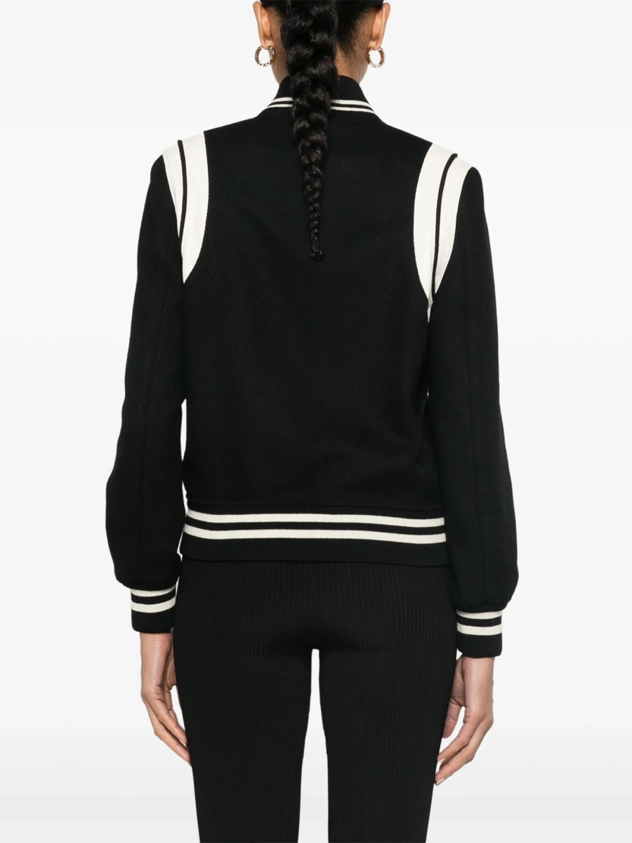 Bomber jacket Saint Laurent neagra din piele si lana - Img 4