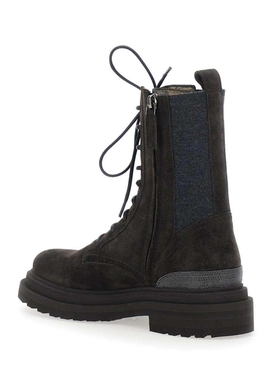 Botine Brown Ankle Boots with Lace Closure and Monil Detail on the Back in Suede for Women - Img 3