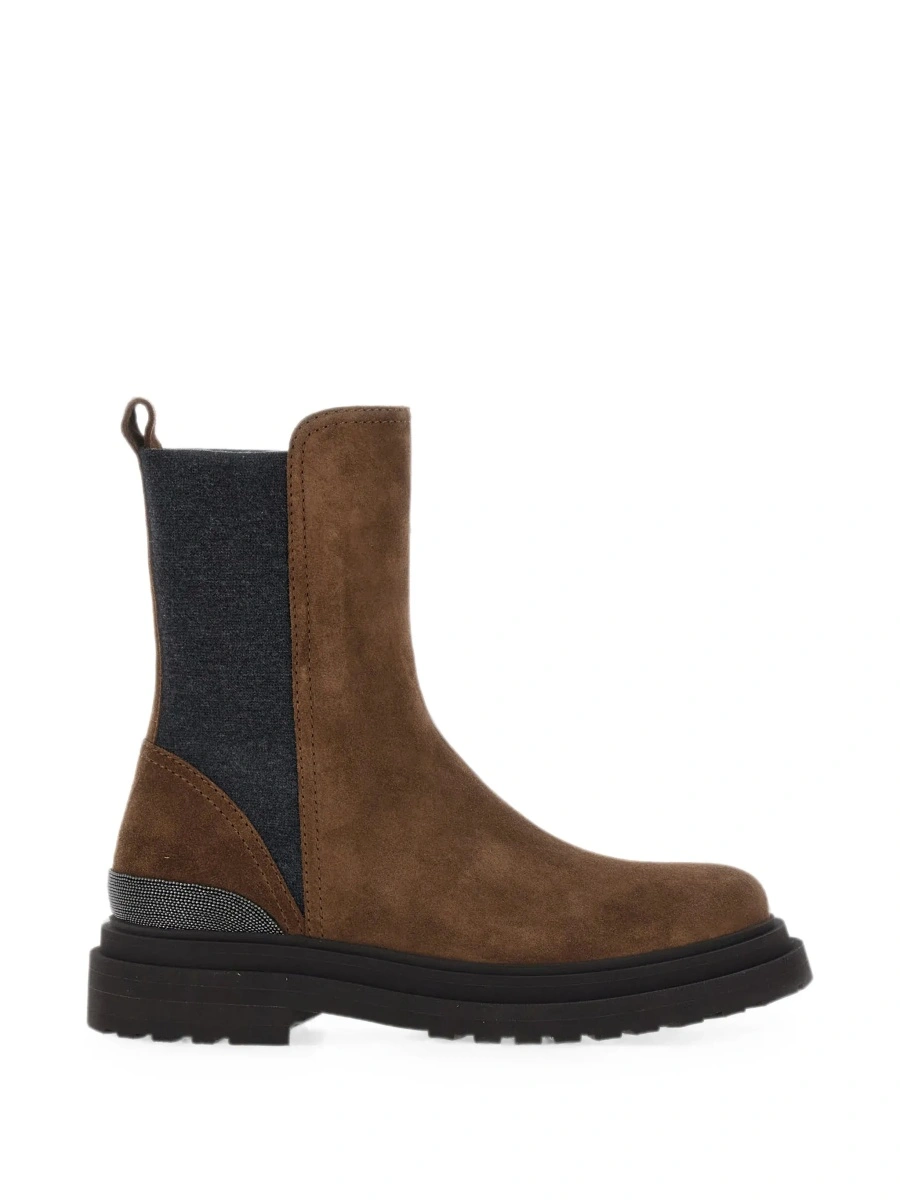 Botine brown ankle boots with Monile detail on the back in suede for women - Img 8