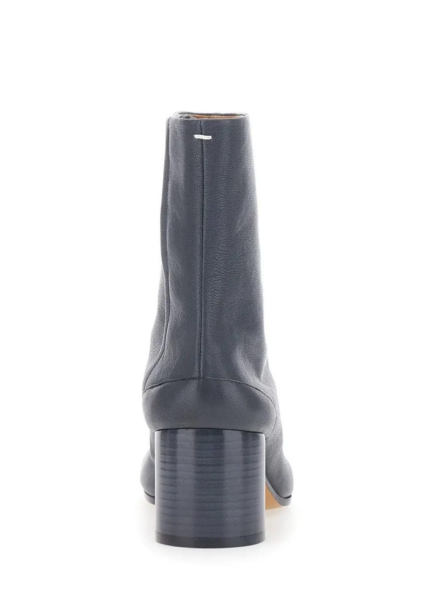 Botine Grey Ankle Boots with Tabi Toe and High Block Heel in Leather for Women - Img 4