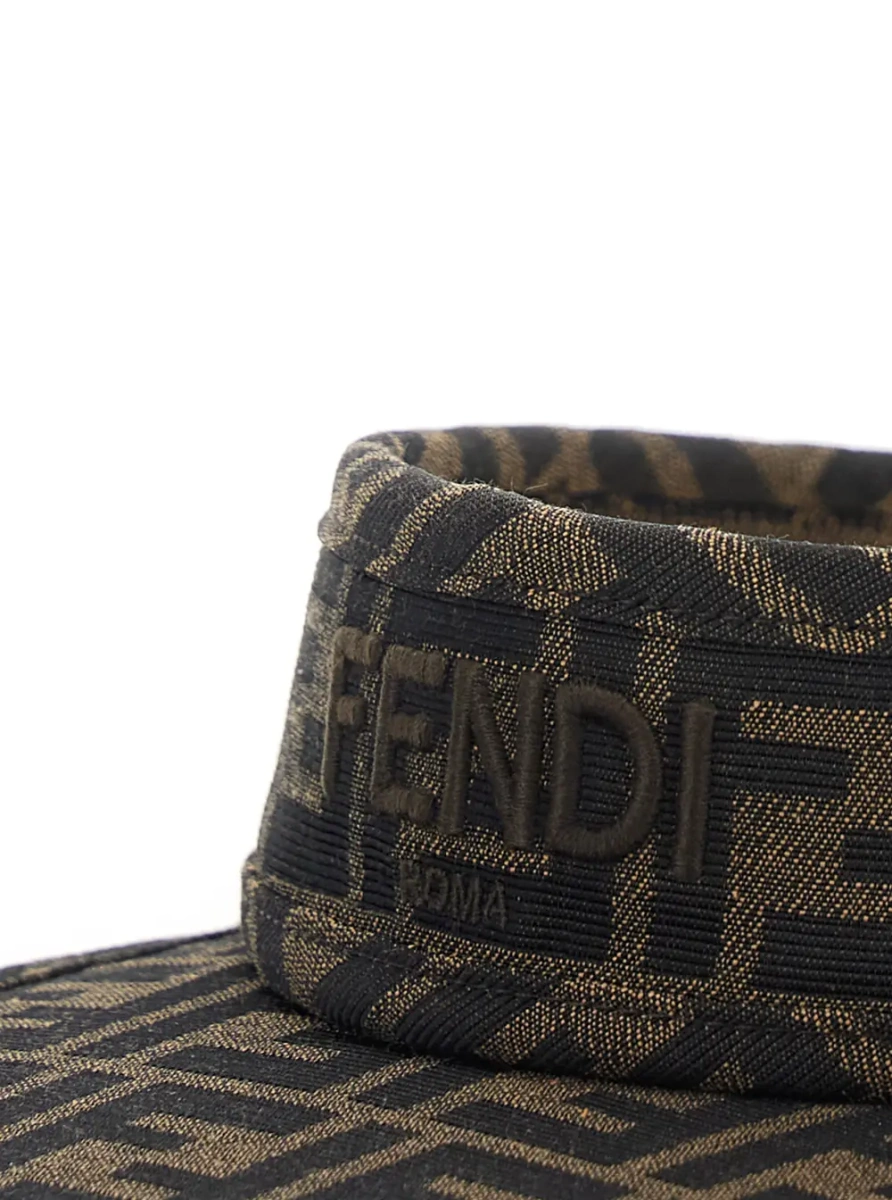 Caciula FF Visor with All-Over FF Motif and Logo Lettering on the Front in Brown Cotton Blend for Kids - Img 3