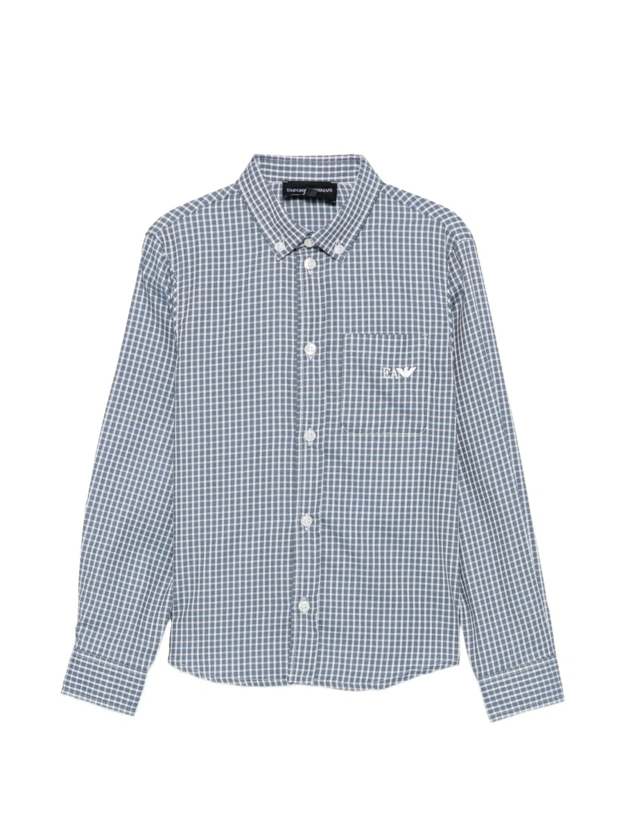 Camasa Blue Shirt with logo embroidery on the front and all-over check motif in cotton for boy - Img 6