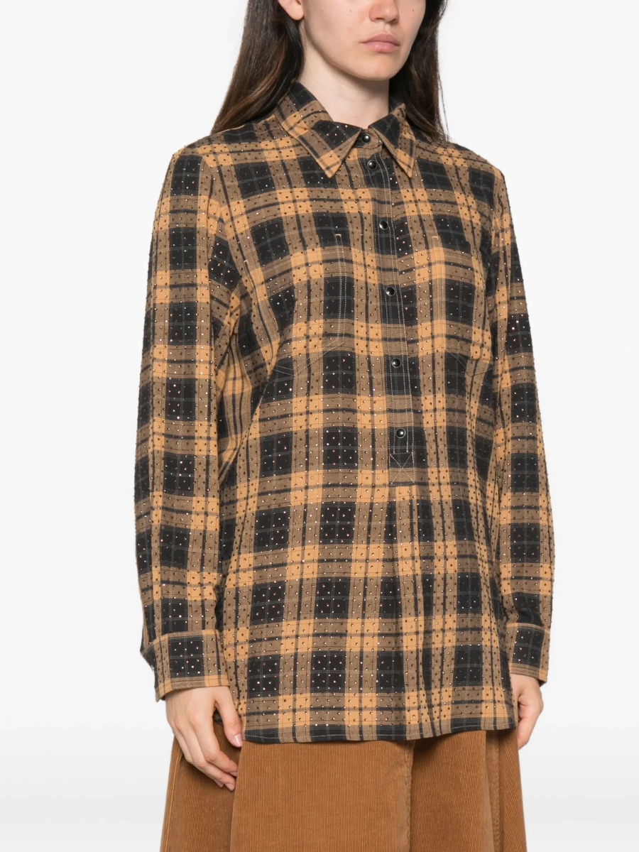 Camasa casual Barbellino check pattern Shirt with all-over micro rhinestones - Img 5