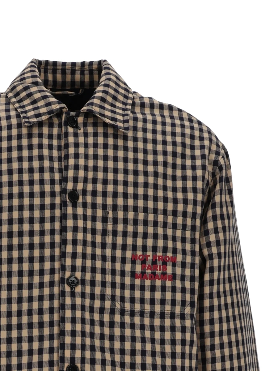 Camasa casual BEIGE Check Overshirt With Slogan - Img 5