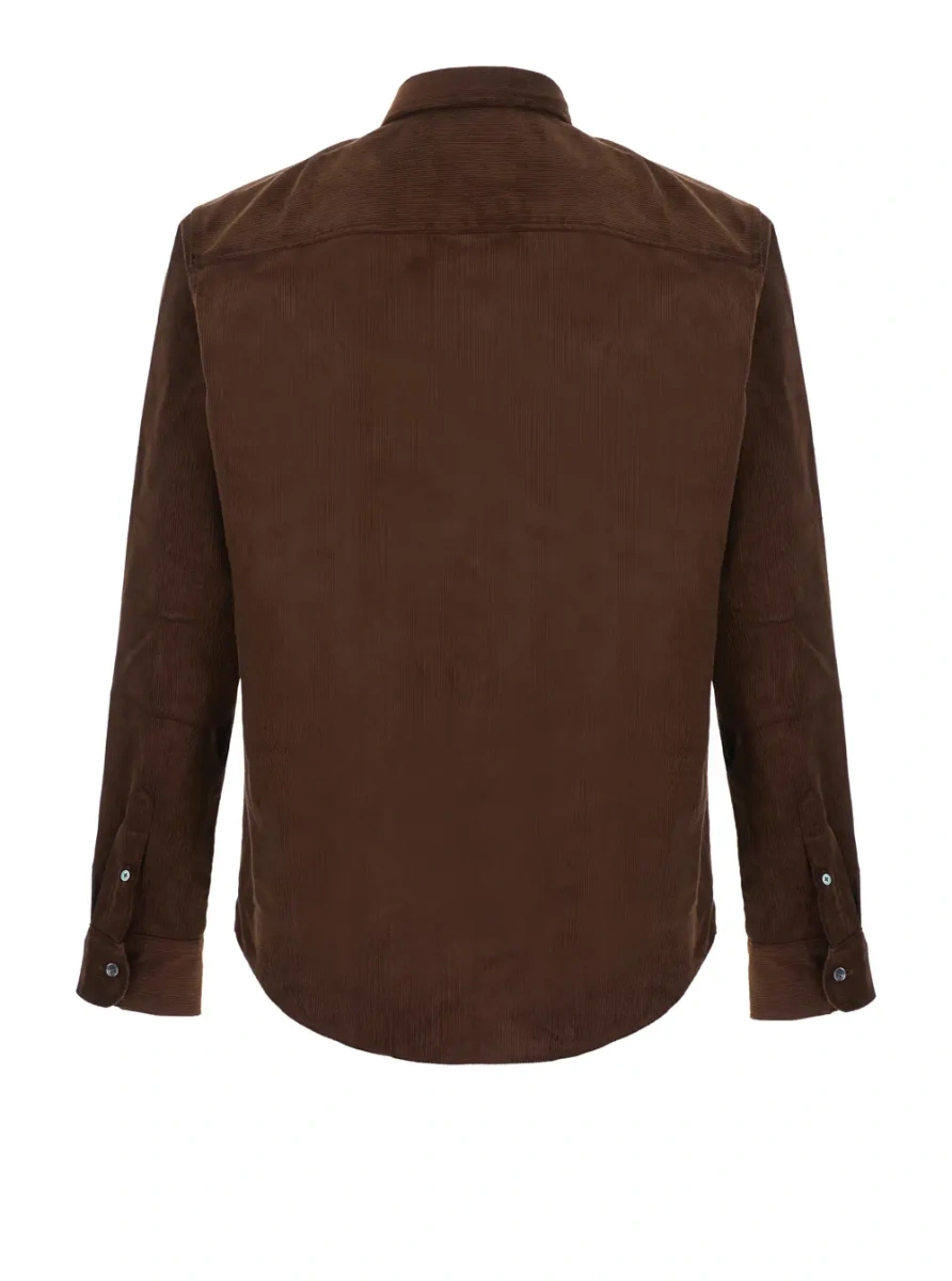 Camasa Classic men's brown shirt with button-down collar and fabric - Img 2