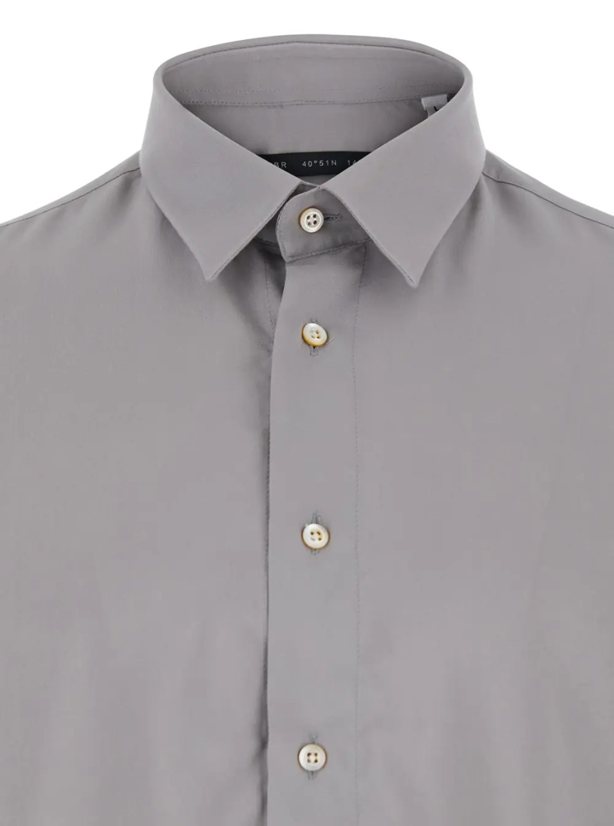 Camasa Grey Shirt with short sleeves and classic collar in Viscose for Men - Img 3