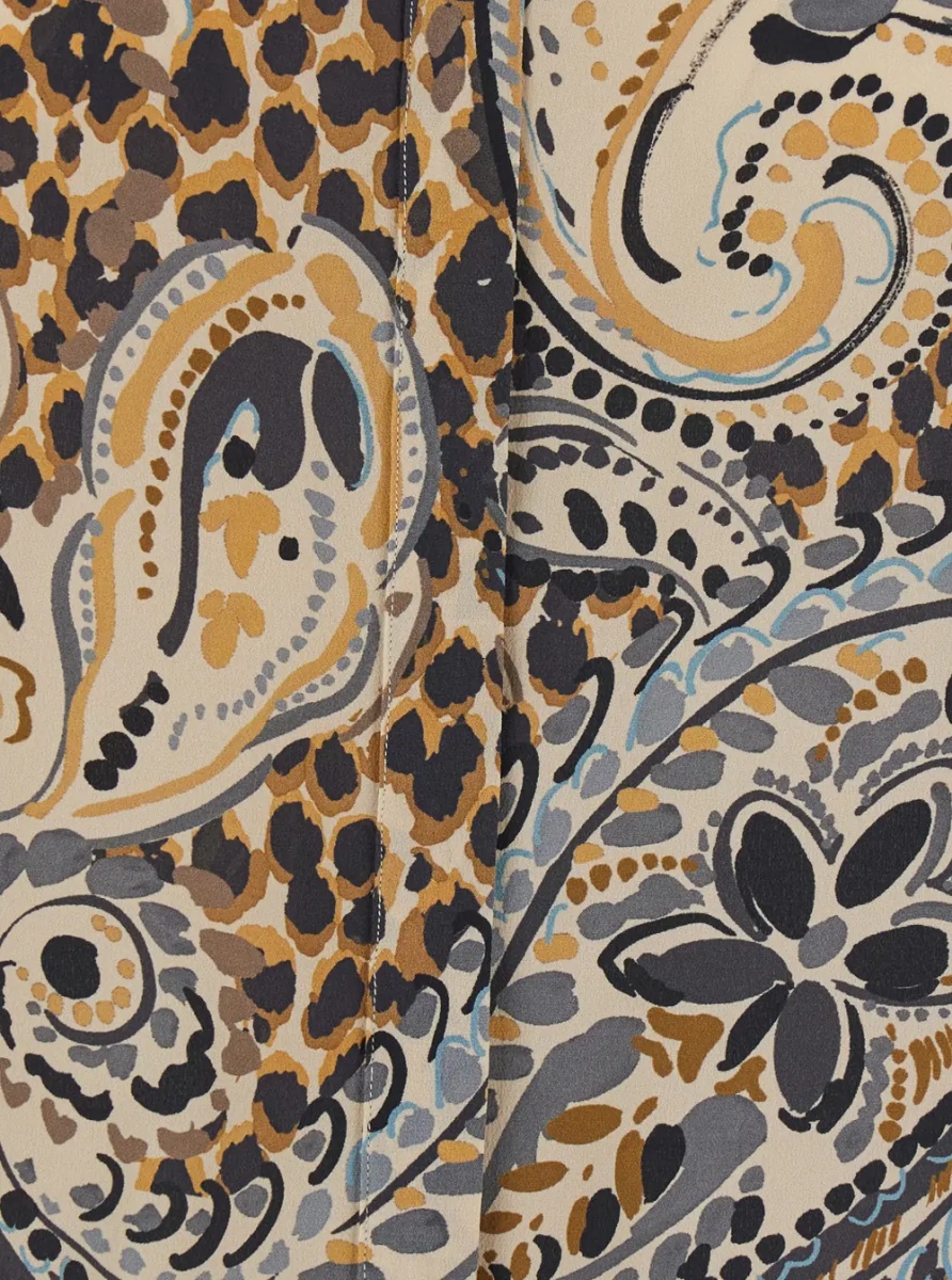 Camasa Multicolor Shirt with classic collar and all-over floral animalier print in silk for women - Img 3