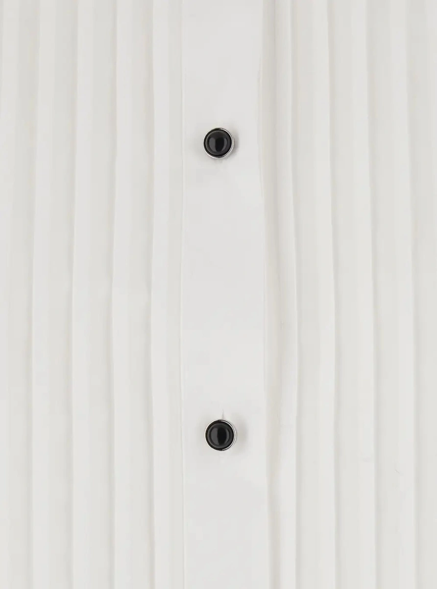 Camasa White Asymmetric Shirt with pleated design on the front and contrasting buttons in cotton for women - Img 2