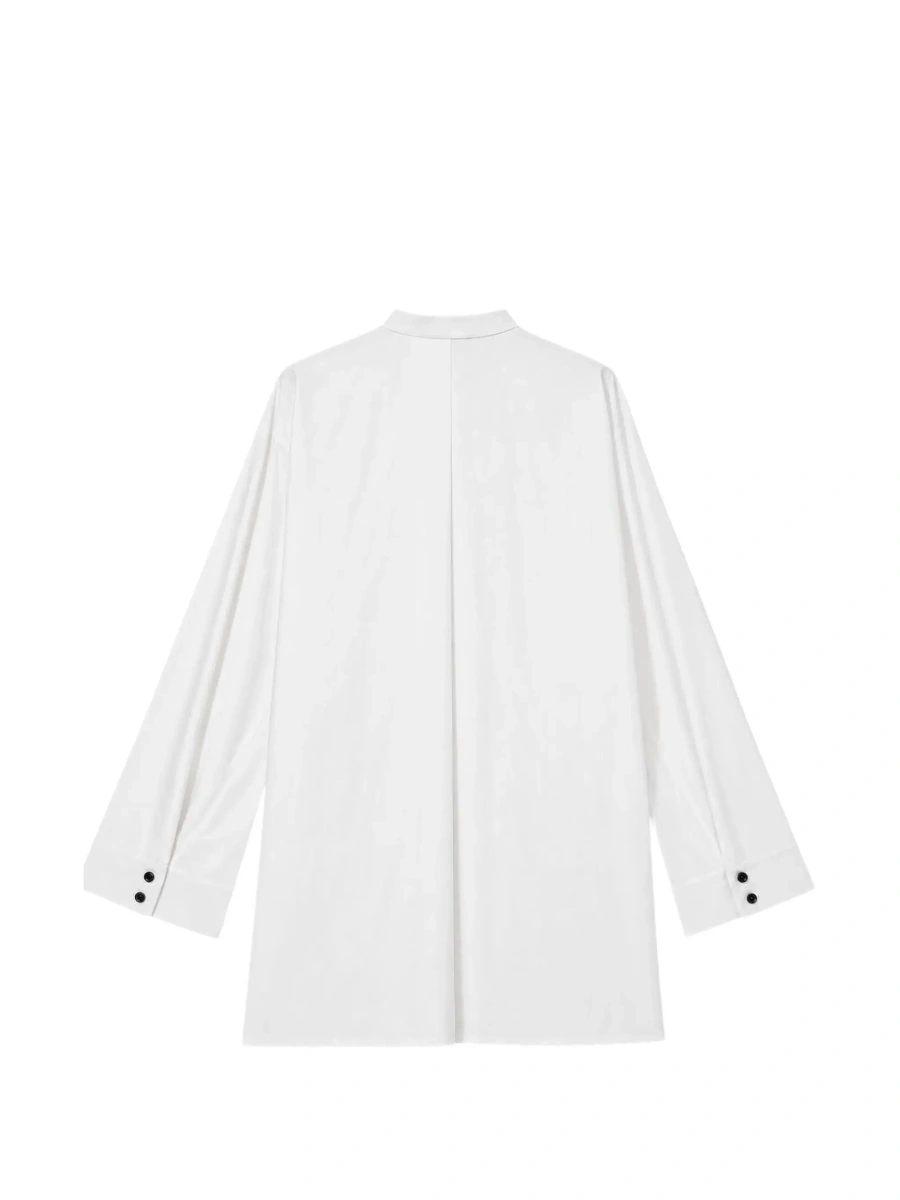 Camasa White Asymmetric Shirt with pleated design on the front and contrasting buttons in cotton for women - Img 4