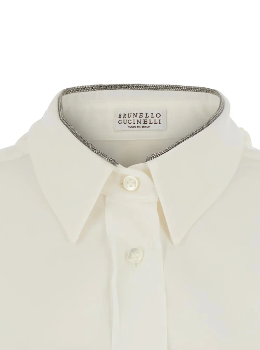 Camasa White Shirt with pointed collar with Monil and removable bow tie on the front in silk for women - Img 3