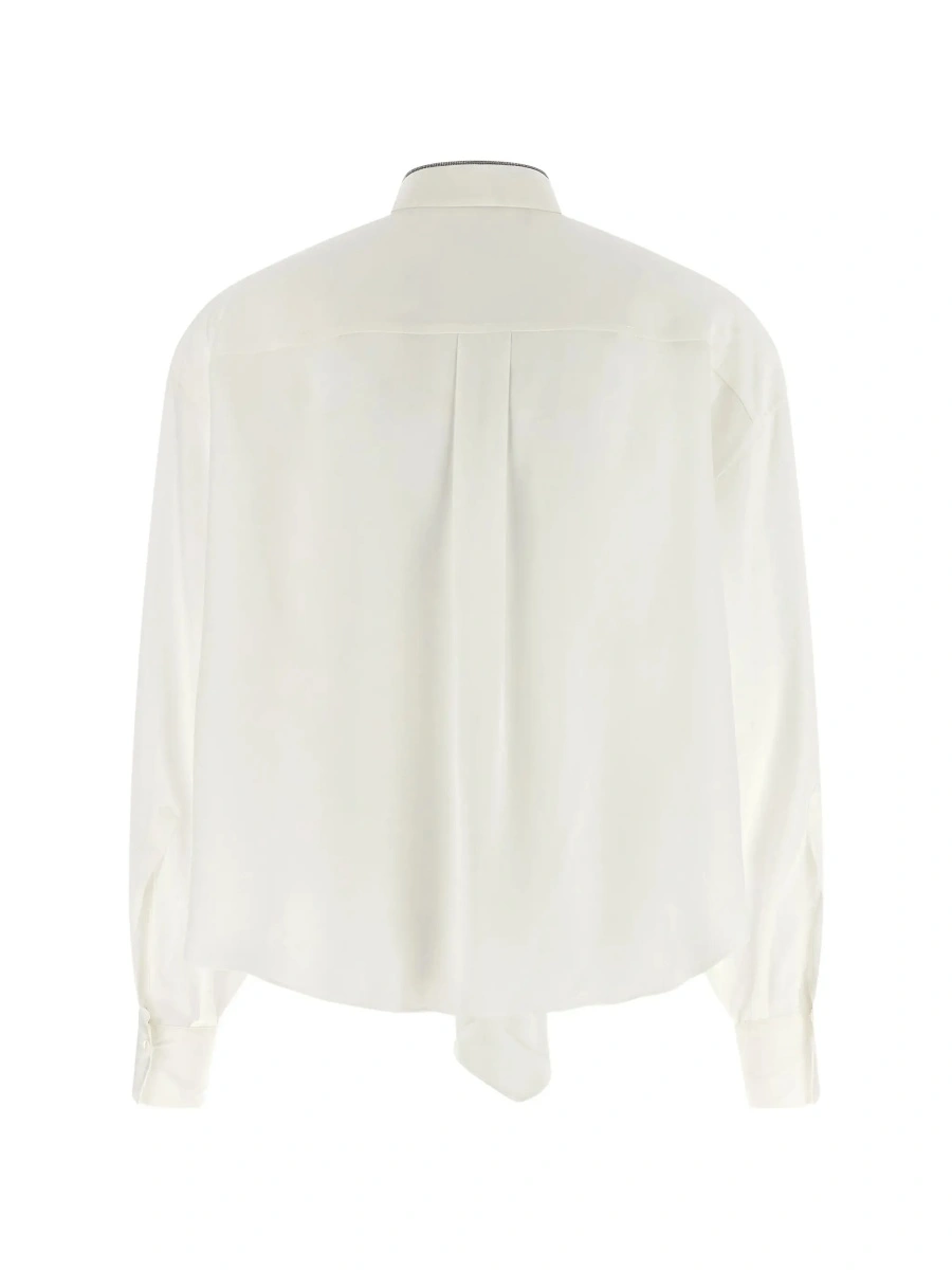 Camasa White Shirt with pointed collar with Monil and removable bow tie on the front in silk for women - Img 5