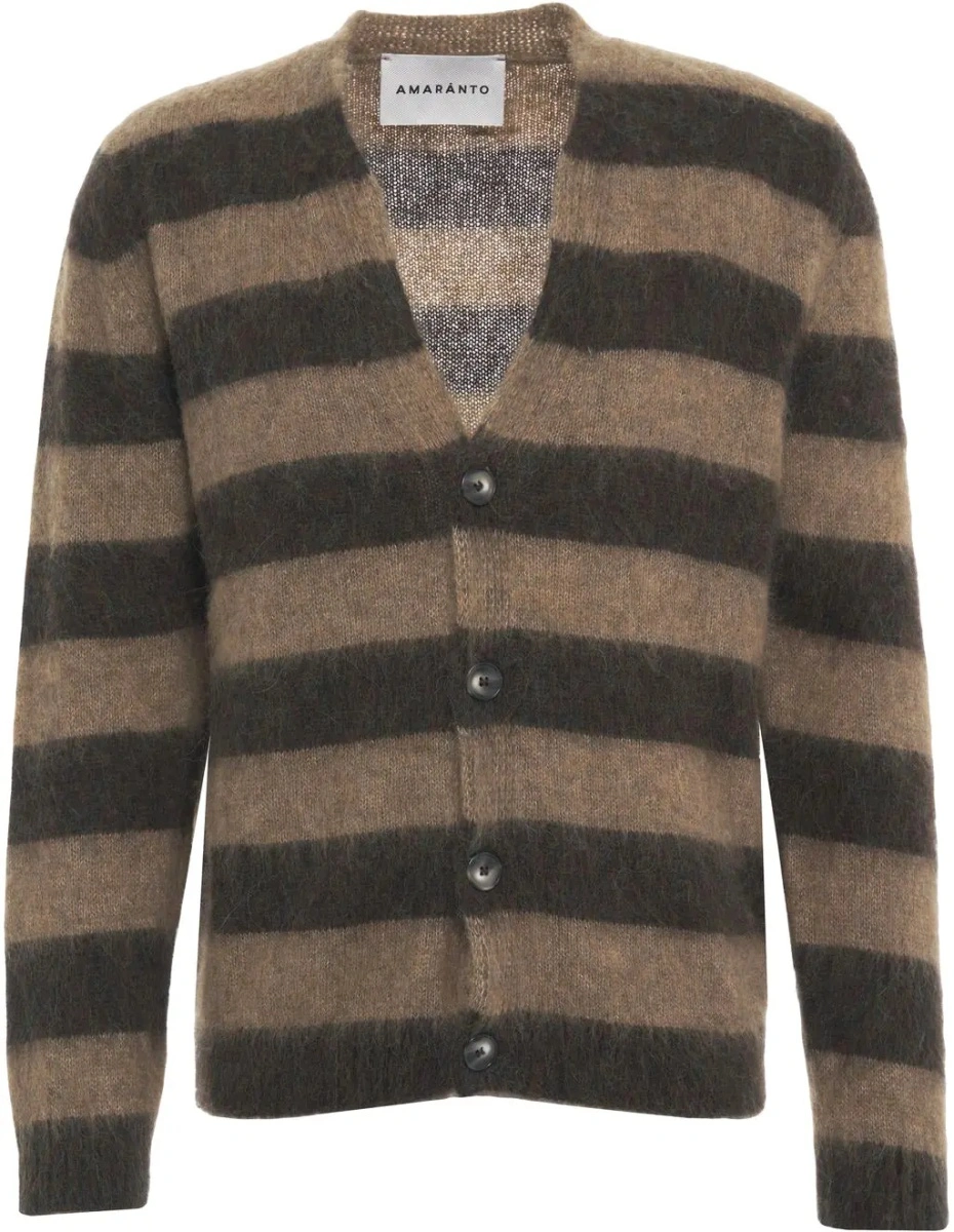 Cardigan AMARANTO maro cu model in dungi - Img 2