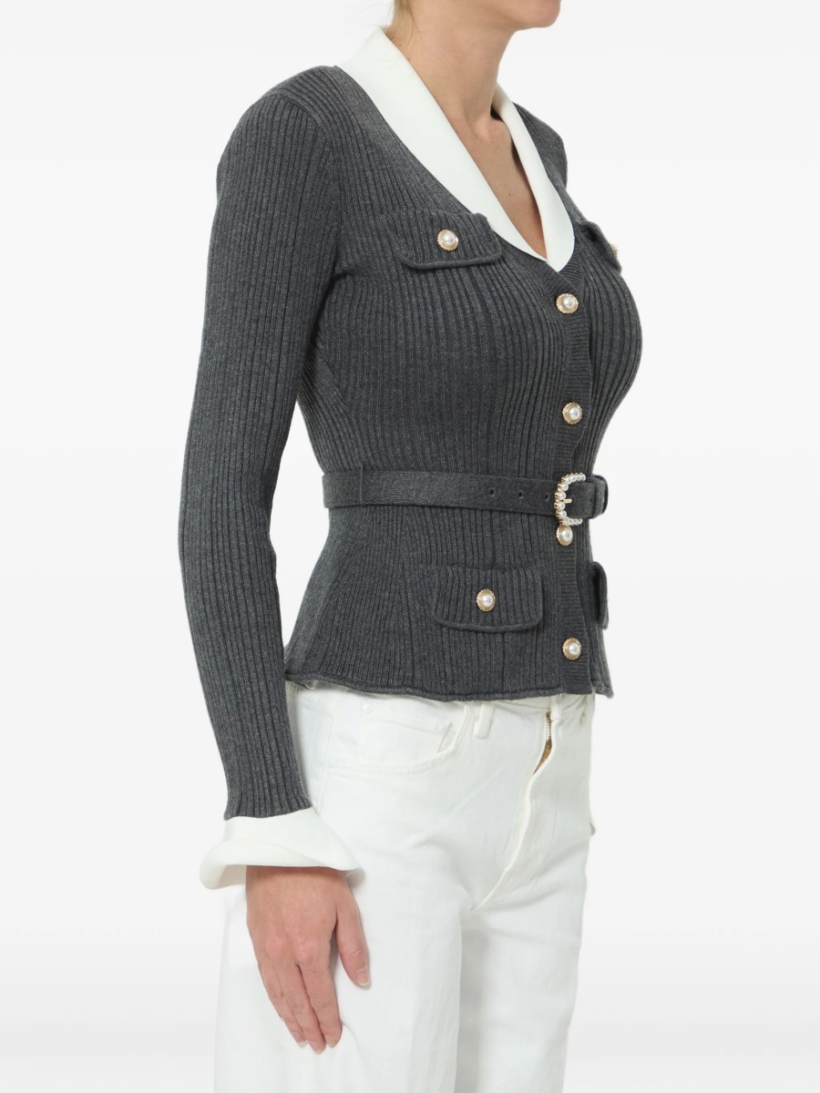 Cardigan Self-Portrait gri din polyester si casmir - Img 2