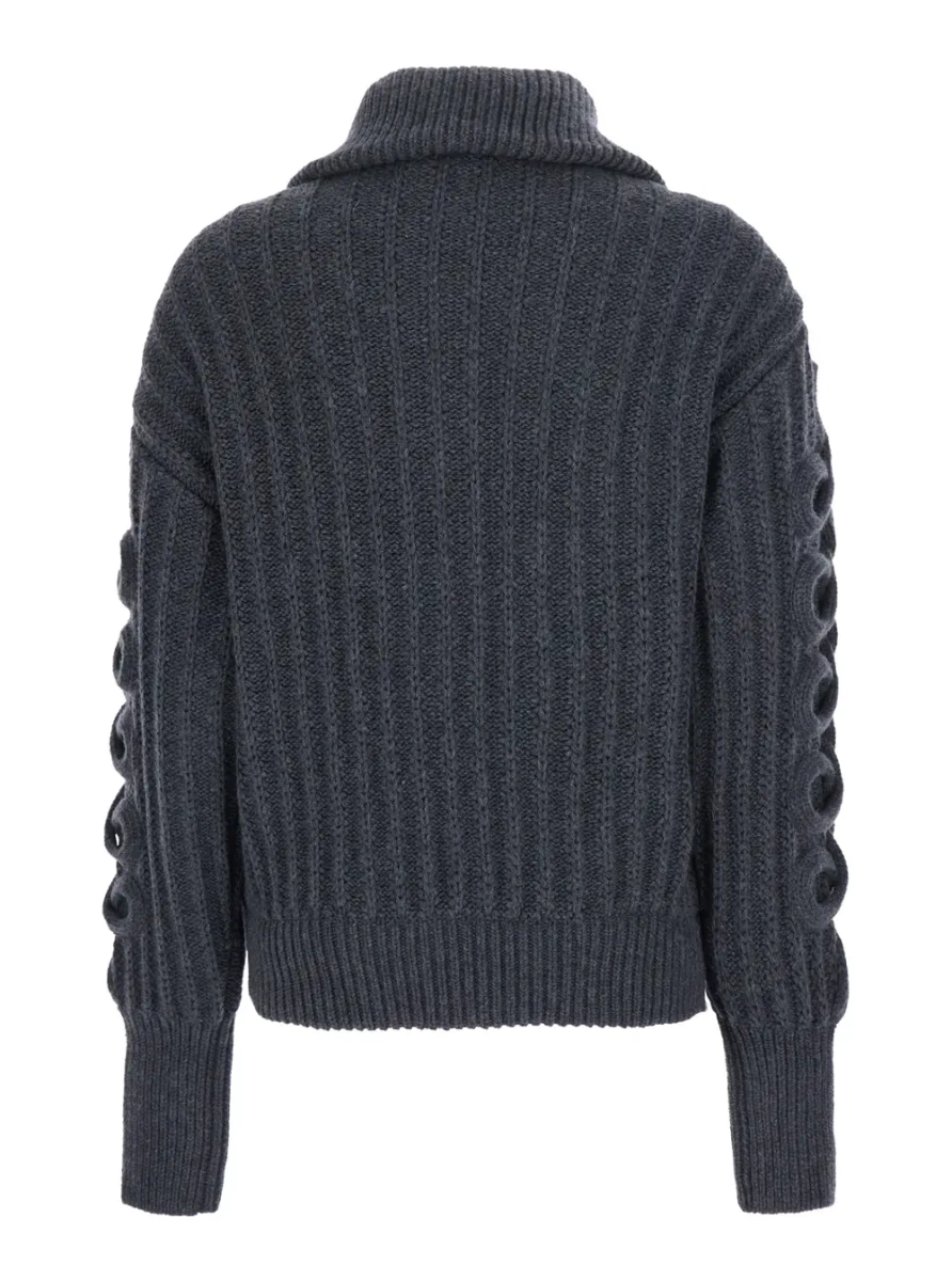 Cardigane Cardigan in knit with collar and front closure, in wool, gray, unisex - Img 2