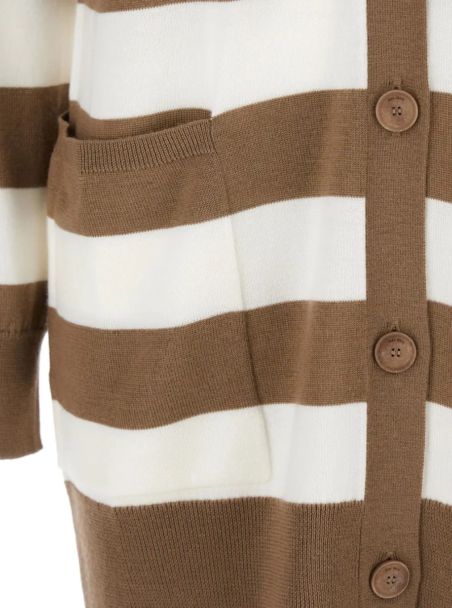 Cardigane 'Fiemme'Beige Cardigan with Rear Embroidery and All-Over Striped Motif in Wool Woman - Img 3