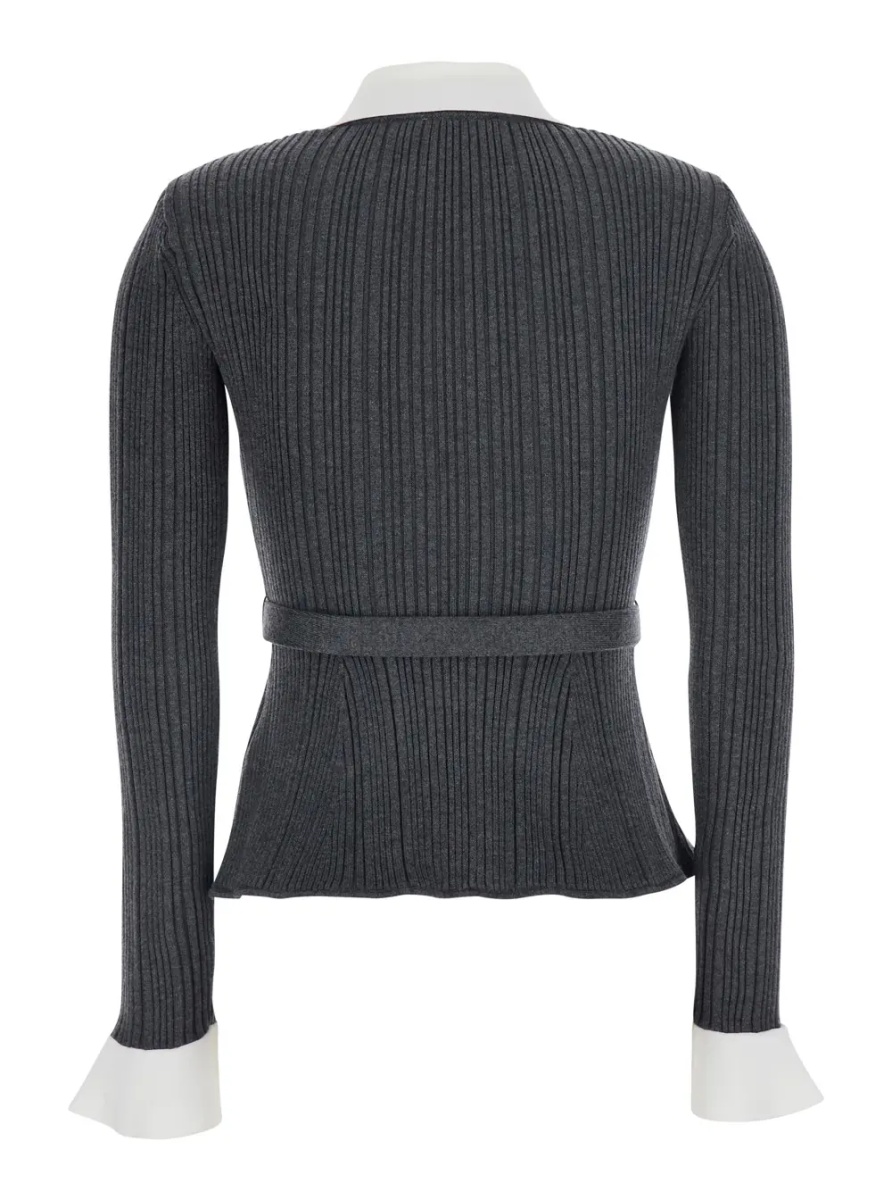 Cardigane Grey Cardigan with ribbed texture and long sleeves in fabric and cotton women - Img 2