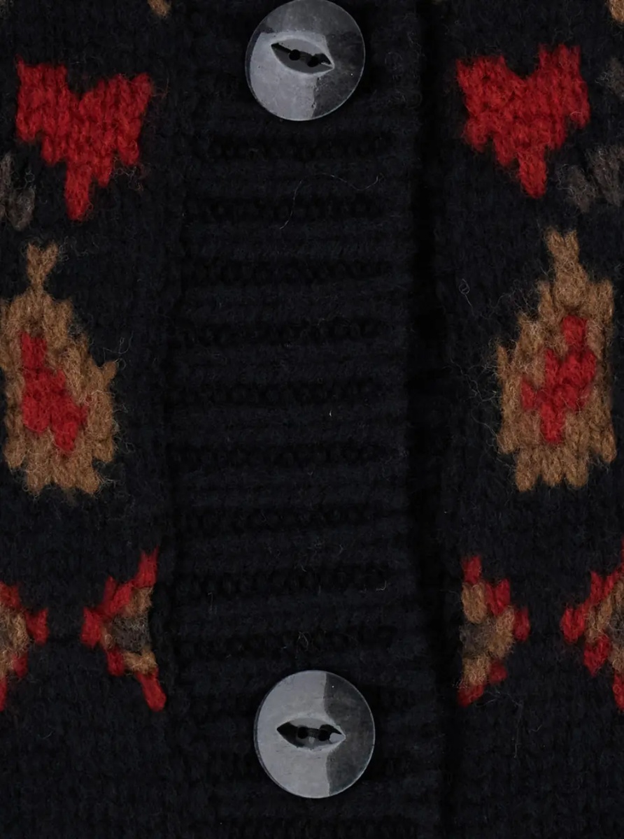 Cardigane 'Sweet Winter' Black Cardigan with shawl collar and geometric motif in wool for women - Img 3