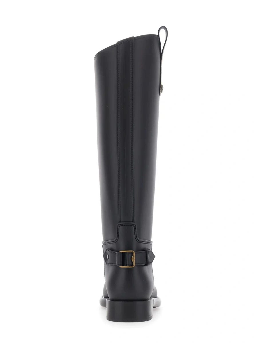 Cizme 'Cavalier' Black Rain Boots with Check heel tab and back buckle strap in rubber for women - Img 4