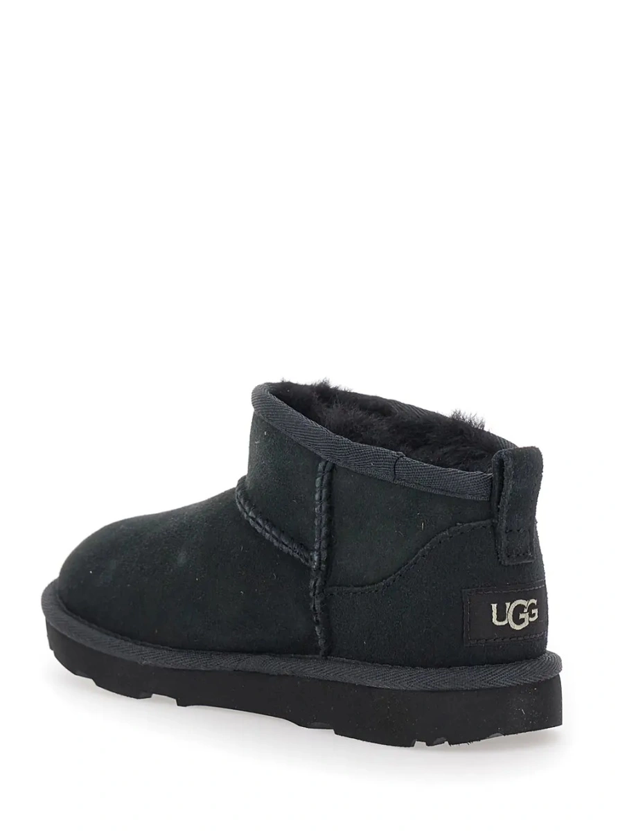 Cizme UGG 'Ultra Mini' Black Suede Ankle Boots with Tone-on-Tone Stitching and Flat Rubber Sole, Black, Girl - Img 3