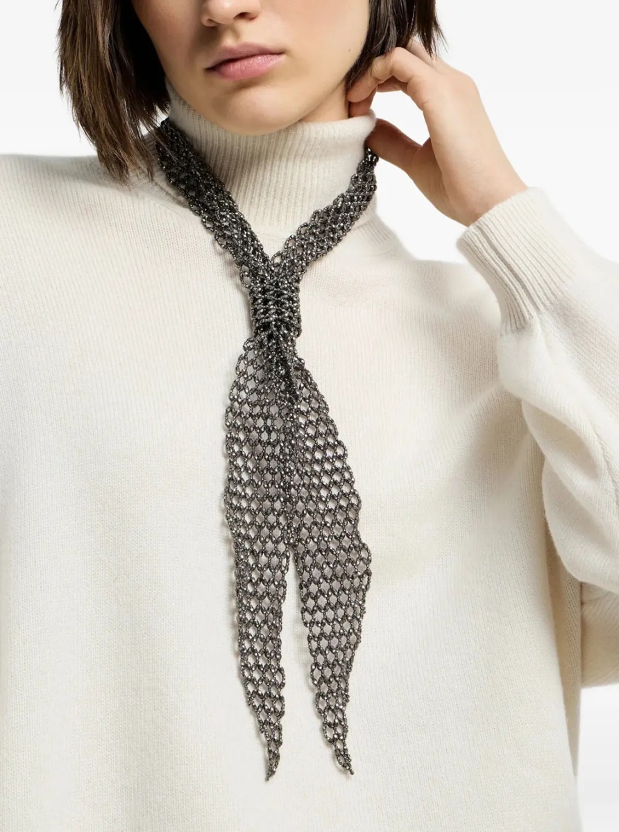 Coliere silver colored Necklace with mesh texture and all-over Monili design in silver for women - Img 3