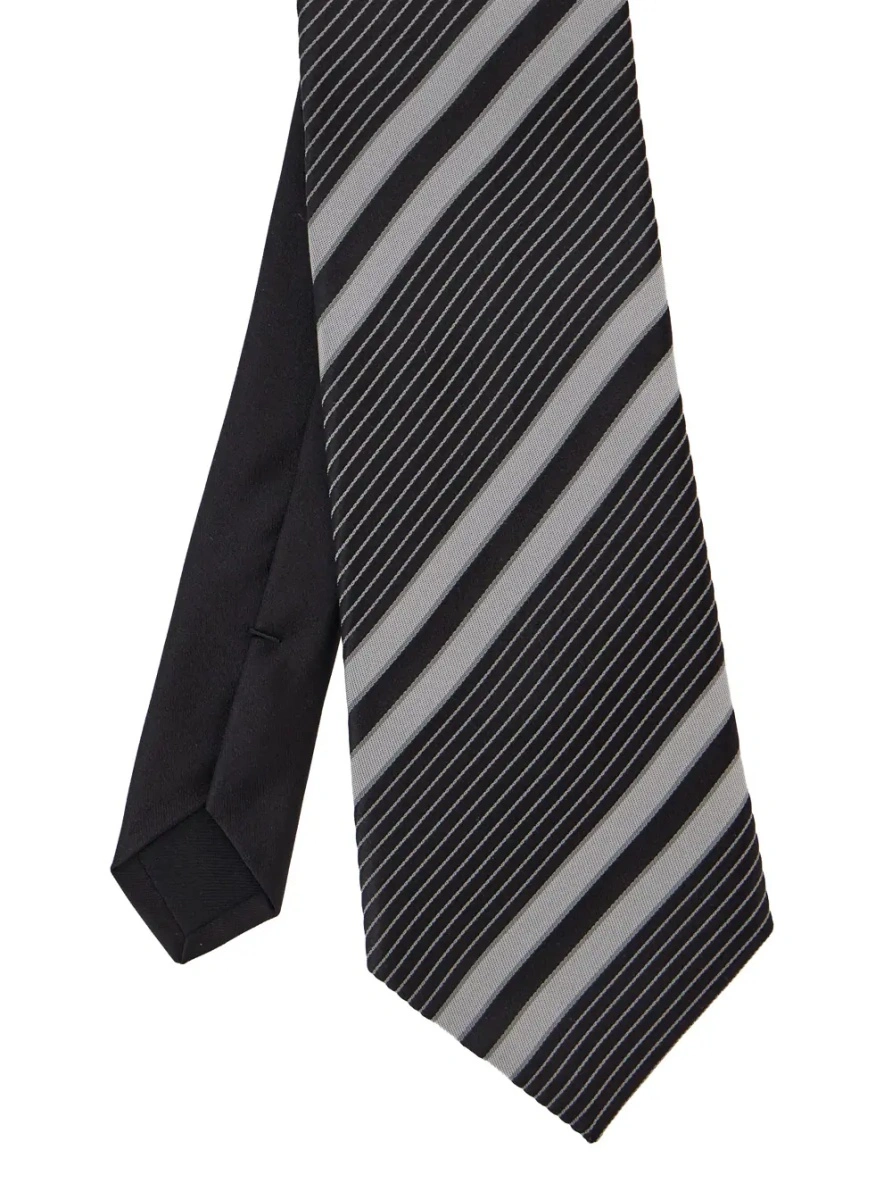 Cravate black and white Tie with all-over stripe motif in silk for Men - Img 2