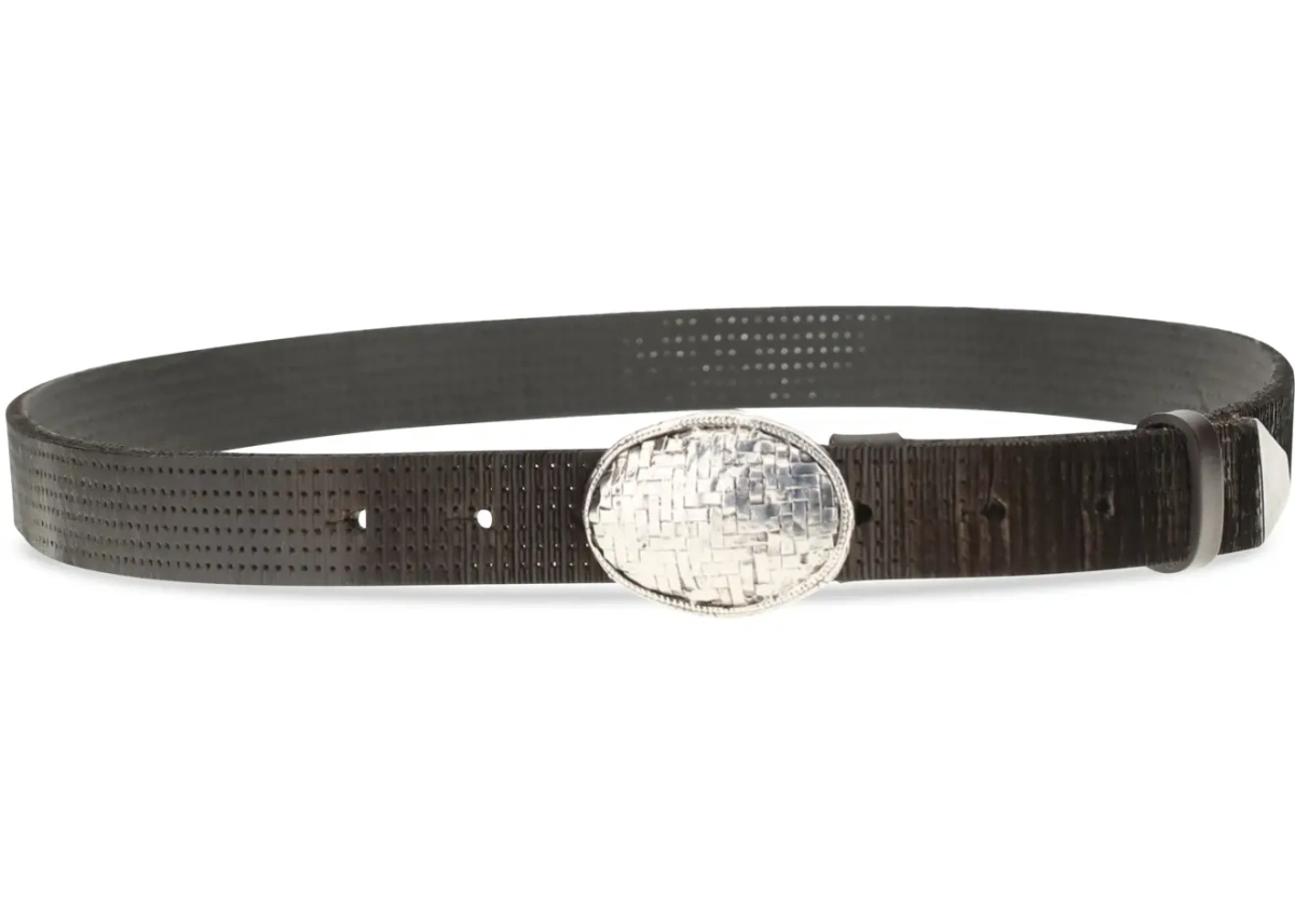 Curea Texture calfskin Belt with braided metal buckle - Img 2