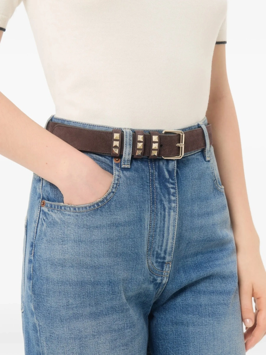 Curea Valentino Garavani 'Rockstud' maro din piele intoarsa - Img 5