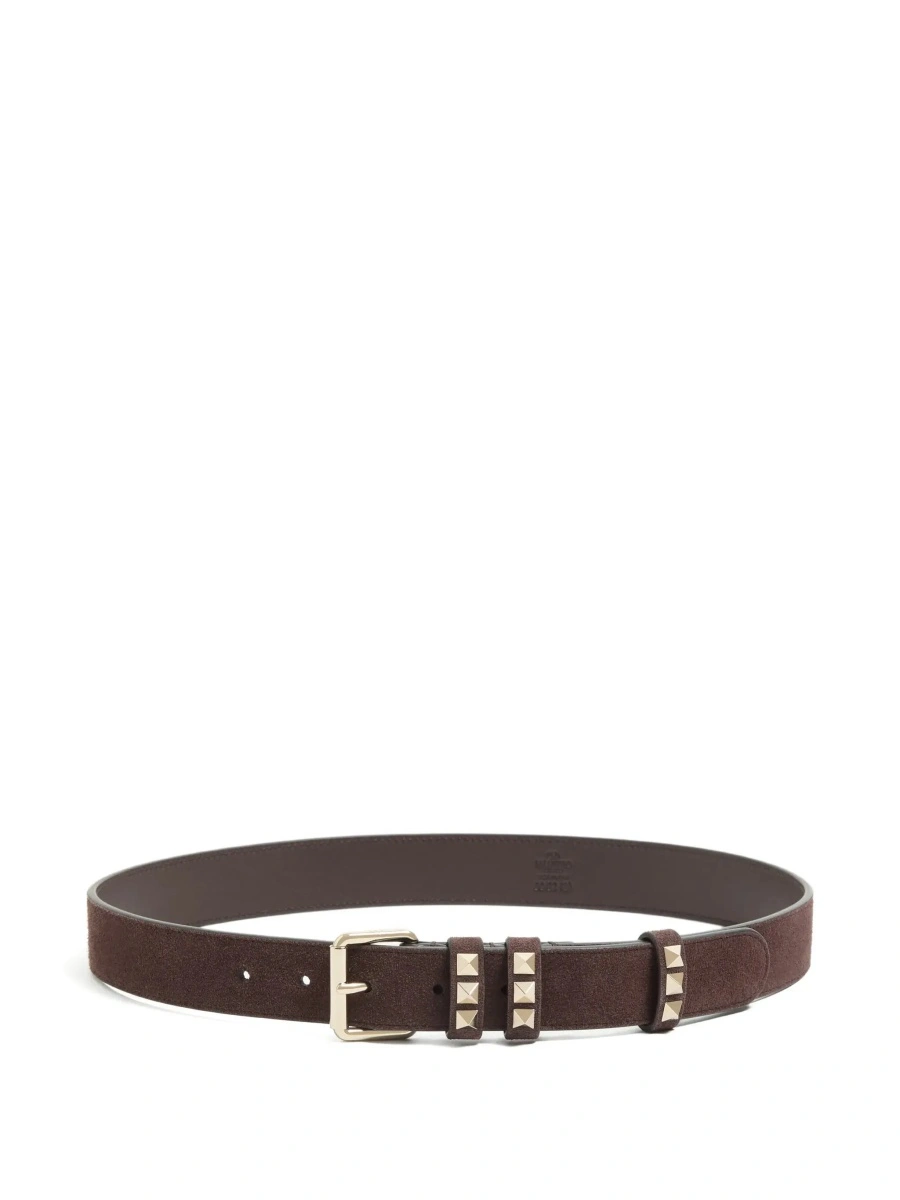 Curea Valentino Garavani 'Rockstud' maro din piele intoarsa - Img 6