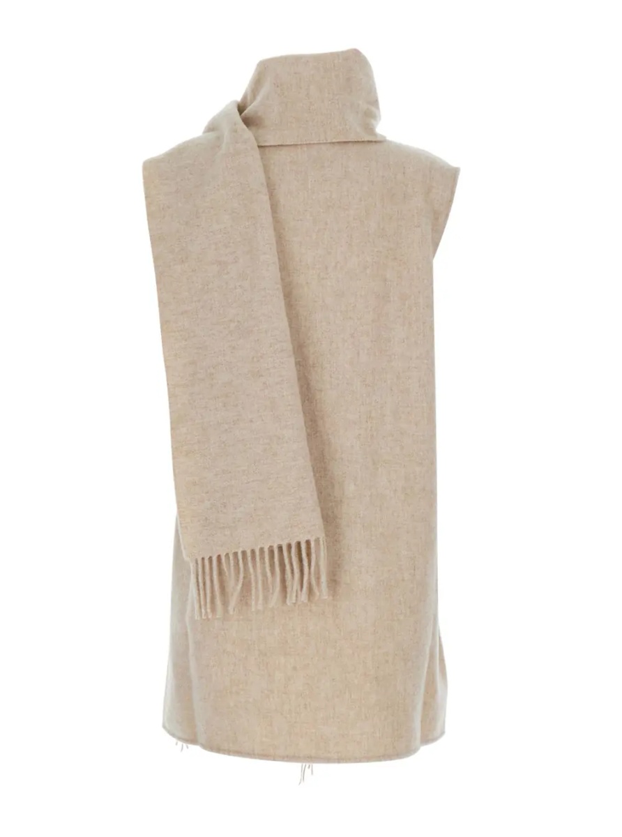 Esarfa Beige Scarf with fringed edge details in wool for women - Img 2