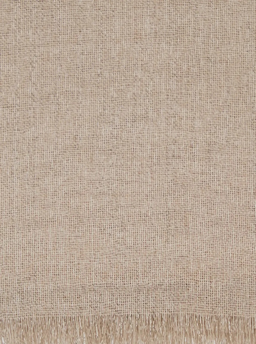 Esarfa Beige Scarf with Fringed Edges and Wraparound Design in Cashmere Blend for Women - Img 3