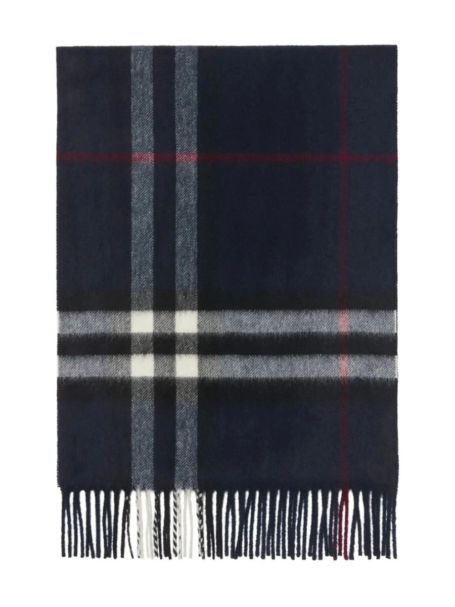 Esarfa Blue Scarf with Fringed Edges and All-Over Check Motif in Cashmere for Women - Img 4