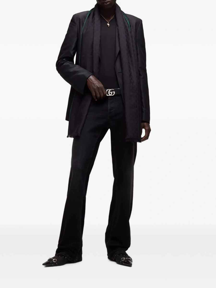 Esarfa Gucci neagra din lana si matase - Img 5