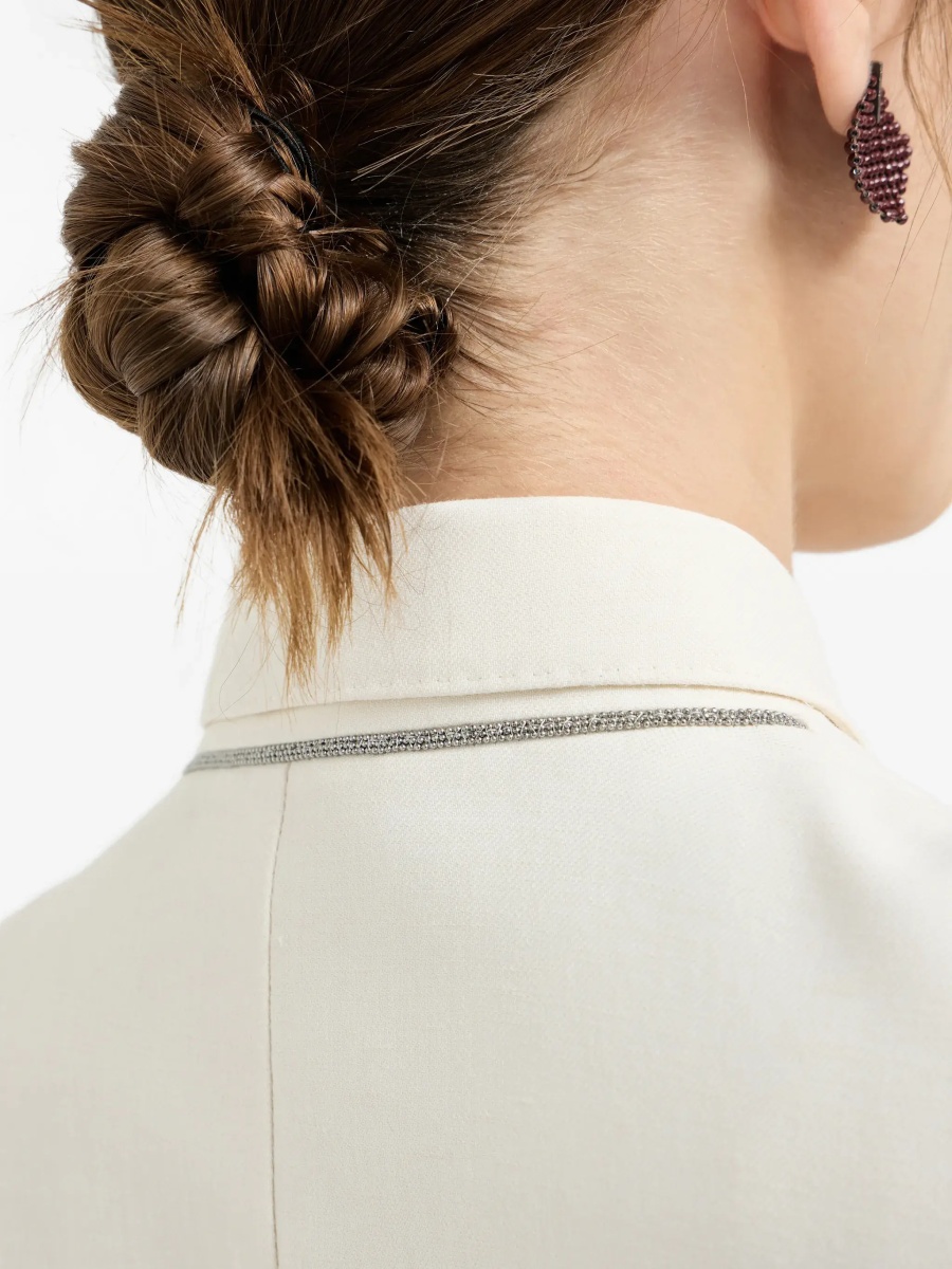 Fluid twill Jacket in viscose and linen with monile - Img 5