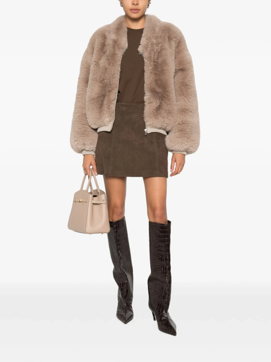 Fusta Brown mini skirt with side zip closure and side logo lettering in eco-leather women - Img 5
