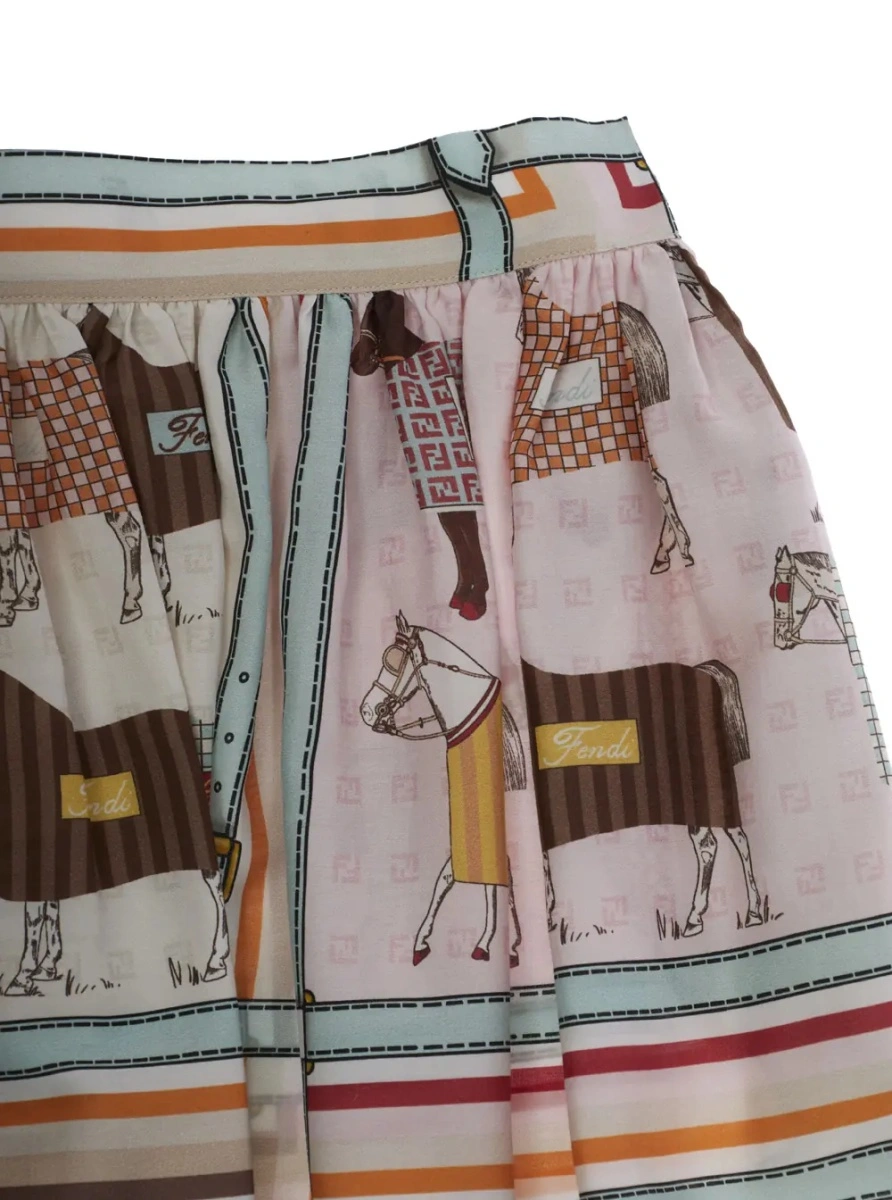 Fusta Fendi multicolor din bumbac si matase - Img 3