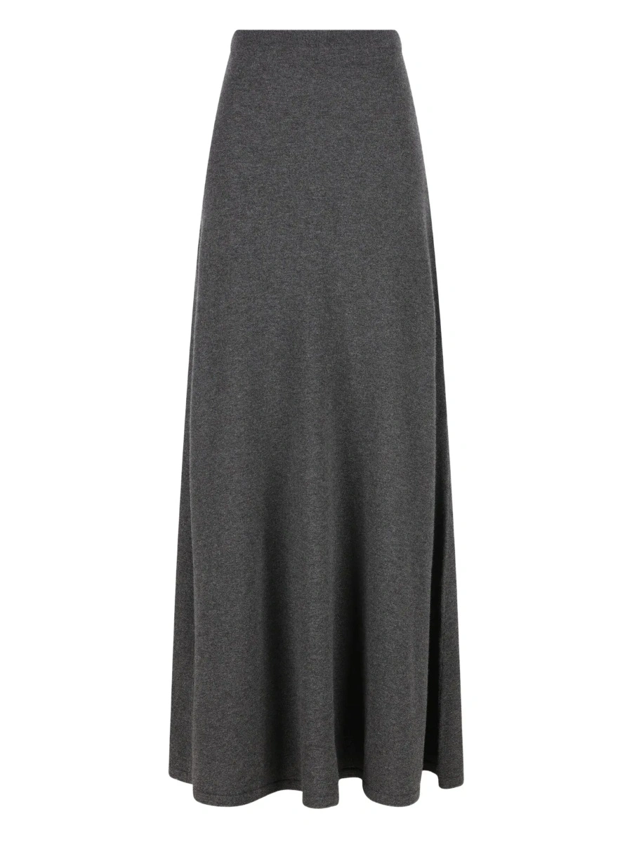 Fusta Grey Flared Skirt with Pleated Details and Elastic Ribbed Waist in Wool Woman - Img 7