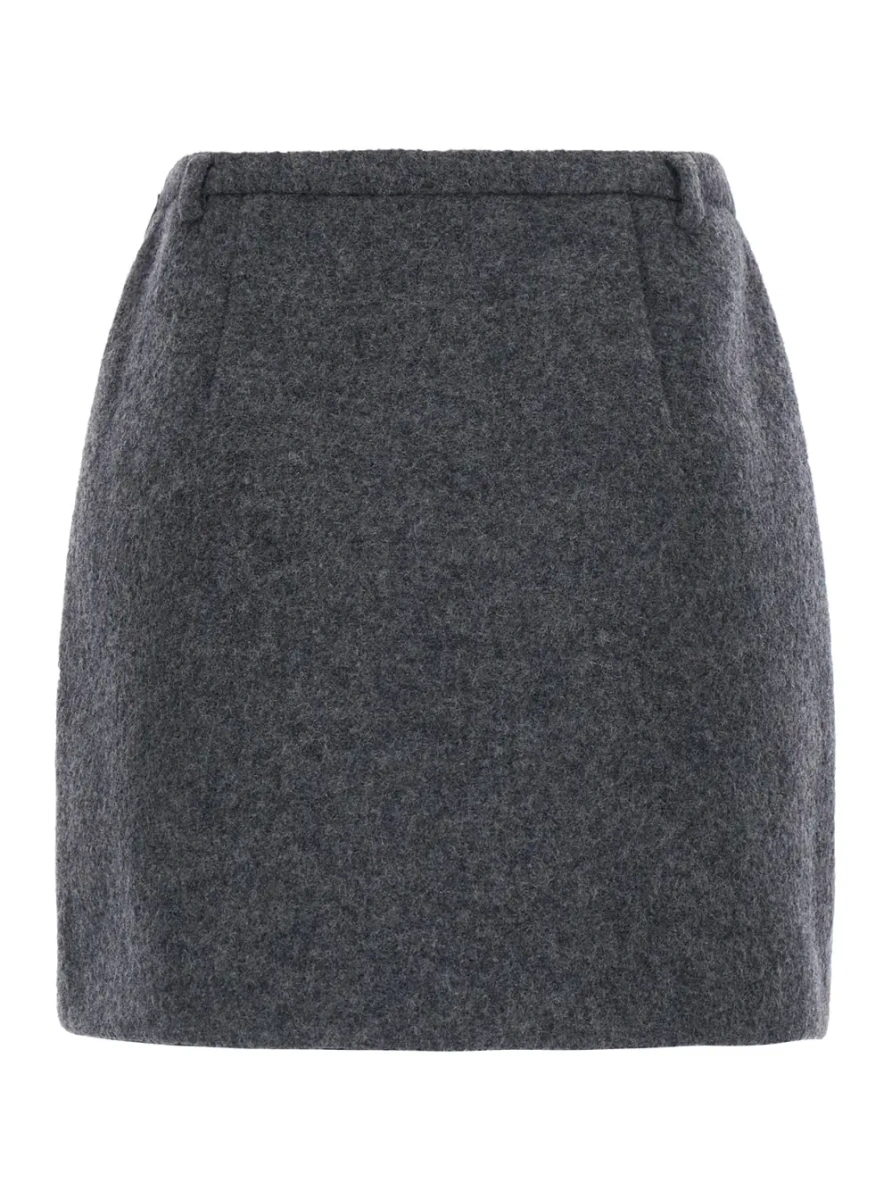 Fusta Mini Skirt with Elegant Details in Grey Wool Women - Img 2