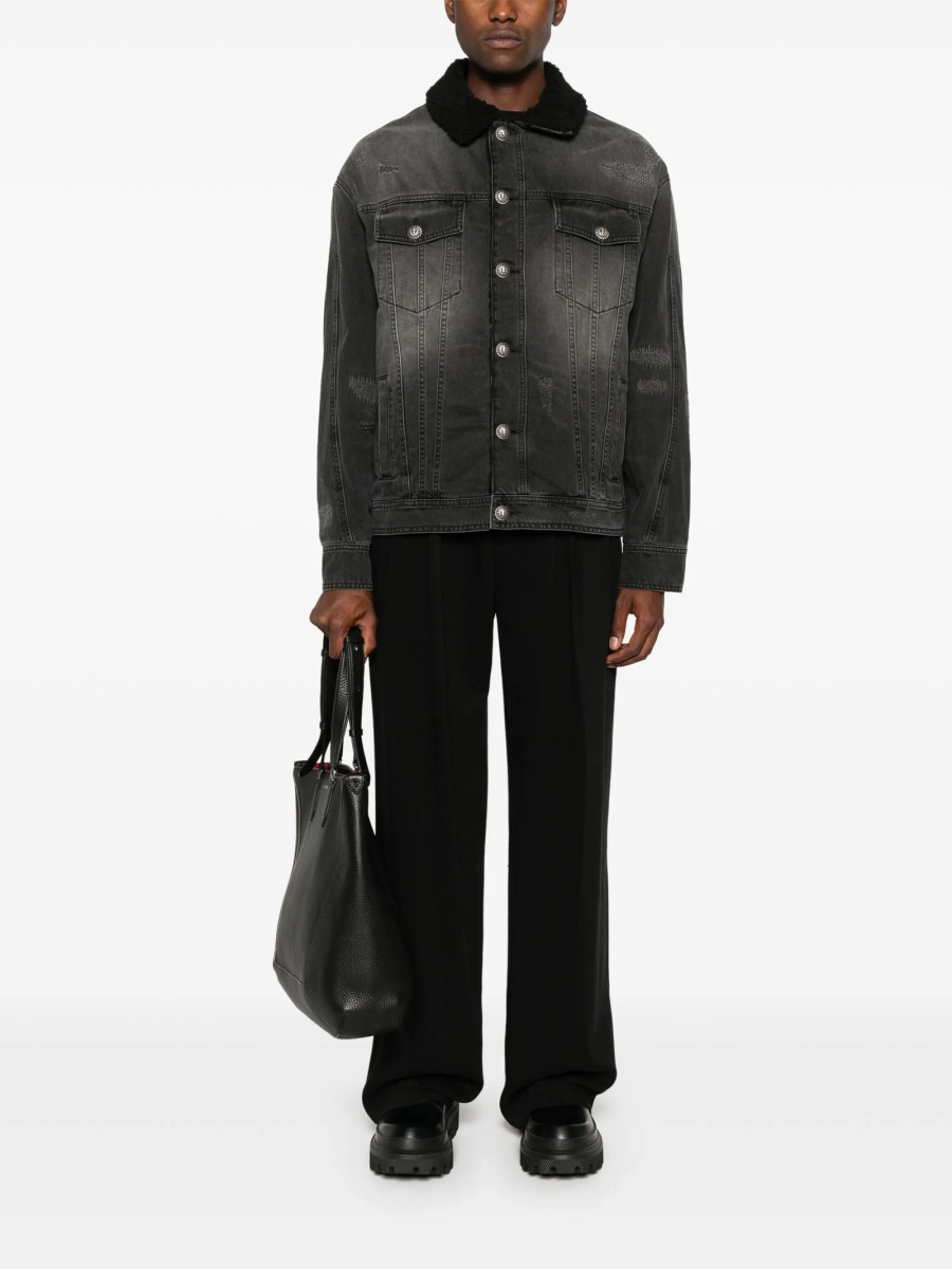 Geaca de blugi Balmain gri din polyester si lana - Img 2