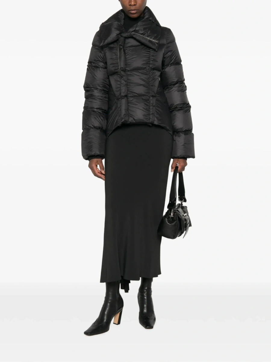 Geaca de Iarna Black Down jacket with high collar and off-center zip closure and asymmetrical hem in Tech Fabric for women - Img 4