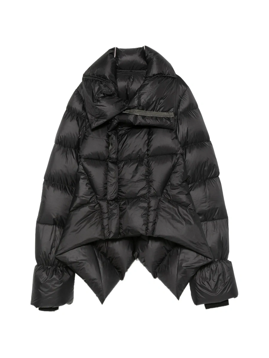 Geaca de Iarna Black Down jacket with high collar and off-center zip closure and asymmetrical hem in Tech Fabric for women - Img 8