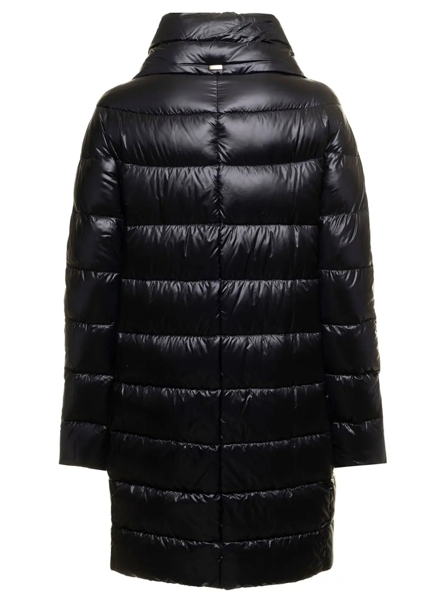 Geaca de Iarna Long down jacket with high collar in black tech fabric for women - Img 2