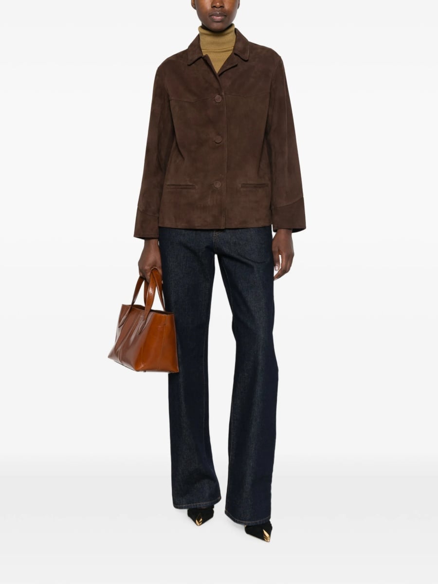 Geaca de piele Tory Burch maro din piele - Img 2