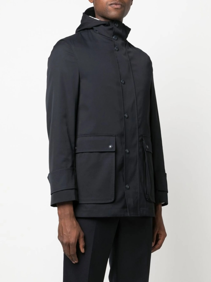 Geaca Parka Thom Browne albastra din polyester si bumbac - Img 3